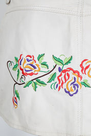 Daniel Guccini 2000s White Leather Floral Embroidered Mini Skirt – S/M