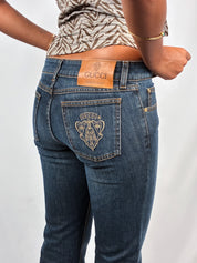 Gucci 2006 Dark Wash Embroidered Crest Straight Leg Jeans - S