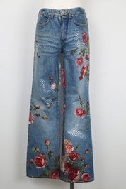 Roberto Cavalli F/W 1999 Iridescent Rose Painted Jeans – S