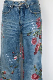 Roberto Cavalli F/W 1999 Iridescent Rose Painted Jeans – S