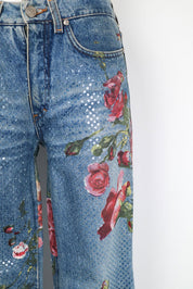 Roberto Cavalli F/W 1999 Iridescent Rose Painted Jeans – S
