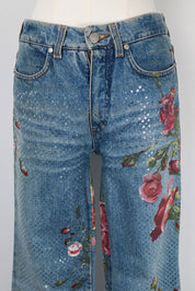 Roberto Cavalli F/W 1999 Iridescent Rose Painted Jeans – S
