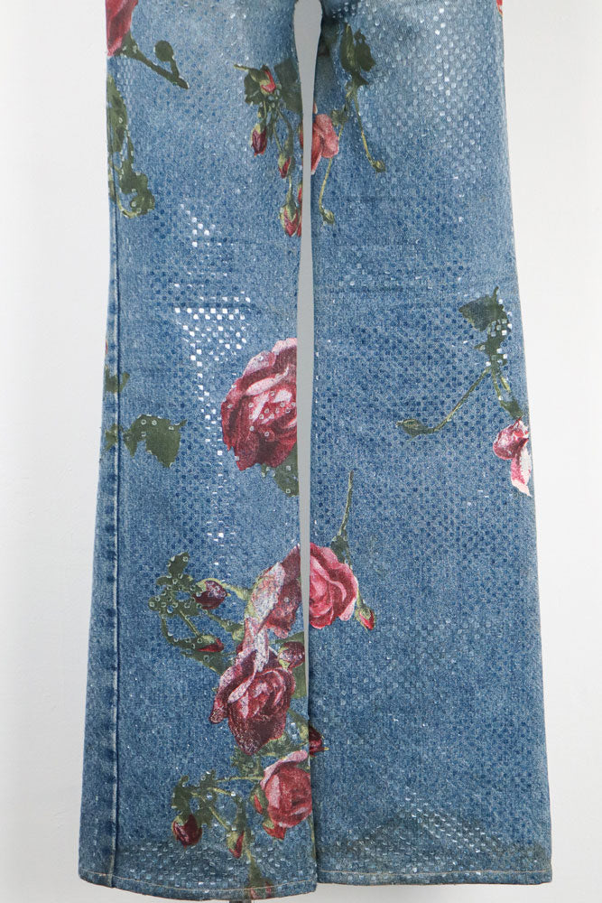 Roberto Cavalli F/W 1999 Iridescent Rose Painted Jeans – S