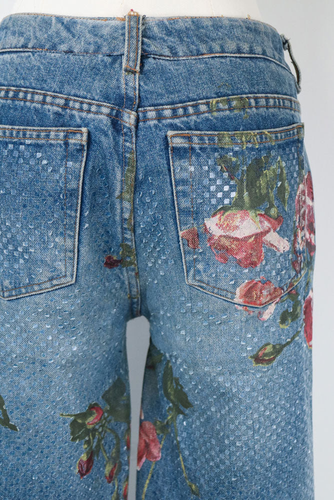Roberto Cavalli F/W 1999 Iridescent Rose Painted Jeans – S