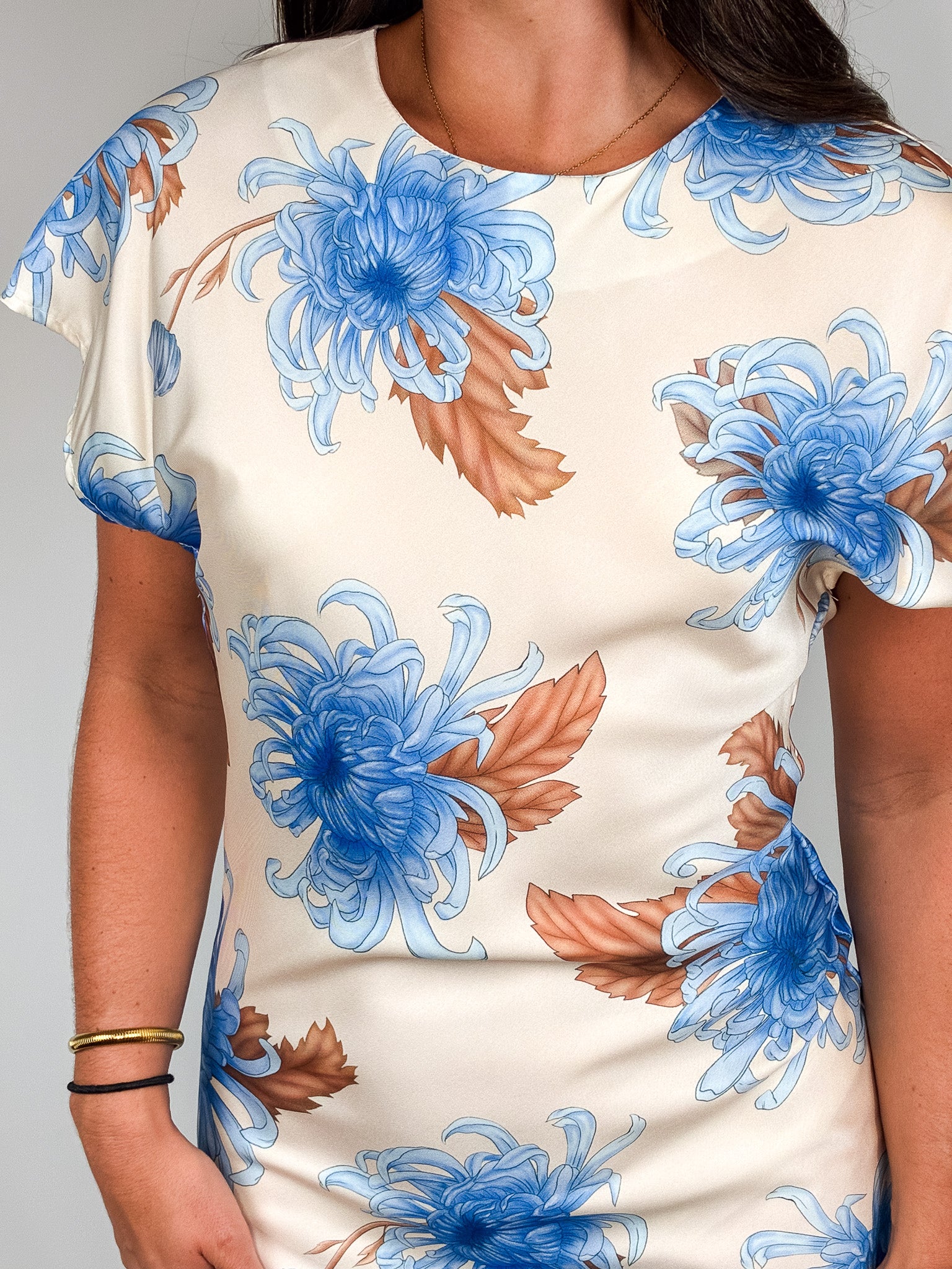 2000s Blue Chrysanthemum Floral Maxi Dress - S