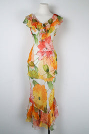 Vintage Silk Orange Floral Two-Piece Set – S/M