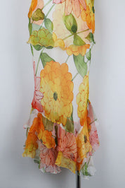 Vintage Silk Orange Floral Two-Piece Set – S/M