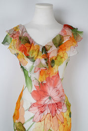 Vintage Silk Orange Floral Two-Piece Set – S/M