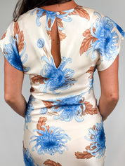 2000s Blue Chrysanthemum Floral Maxi Dress - S