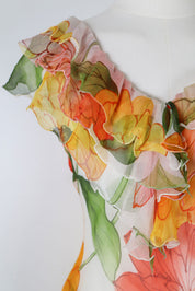 Vintage Silk Orange Floral Two-Piece Set – S/M
