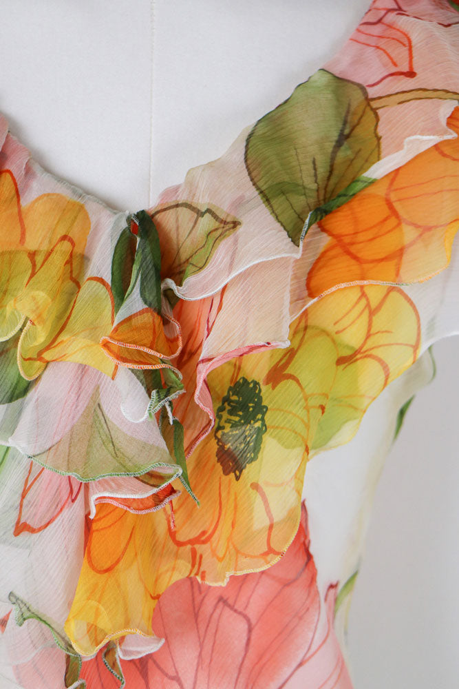 Vintage Silk Orange Floral Two-Piece Set – S/M