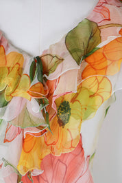 Vintage Silk Orange Floral Two-Piece Set – S/M