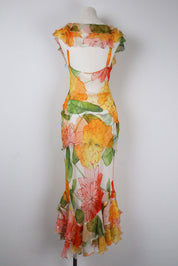 Vintage Silk Orange Floral Two-Piece Set – S/M