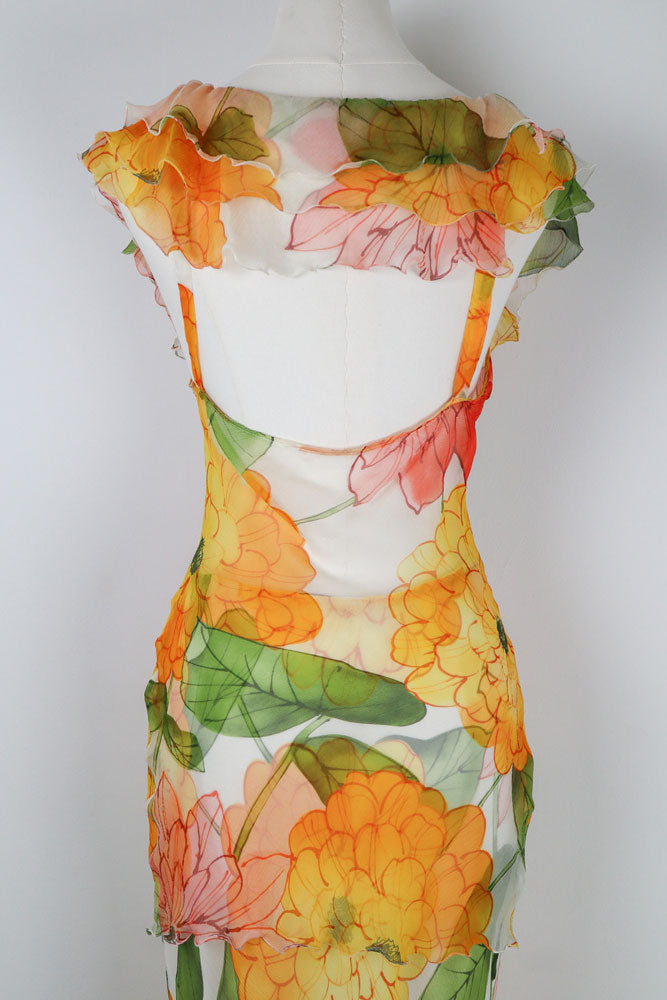 Vintage Silk Orange Floral Two-Piece Set – S/M