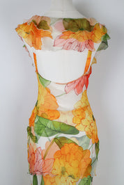 Vintage Silk Orange Floral Two-Piece Set – S/M