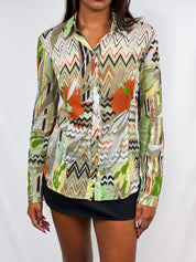 Missoni 2000s Foliage & Zigzag Print Cotton Shirt - S