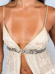 2000s Embroidered Crystal-Waist Chiffon Cami Top - S