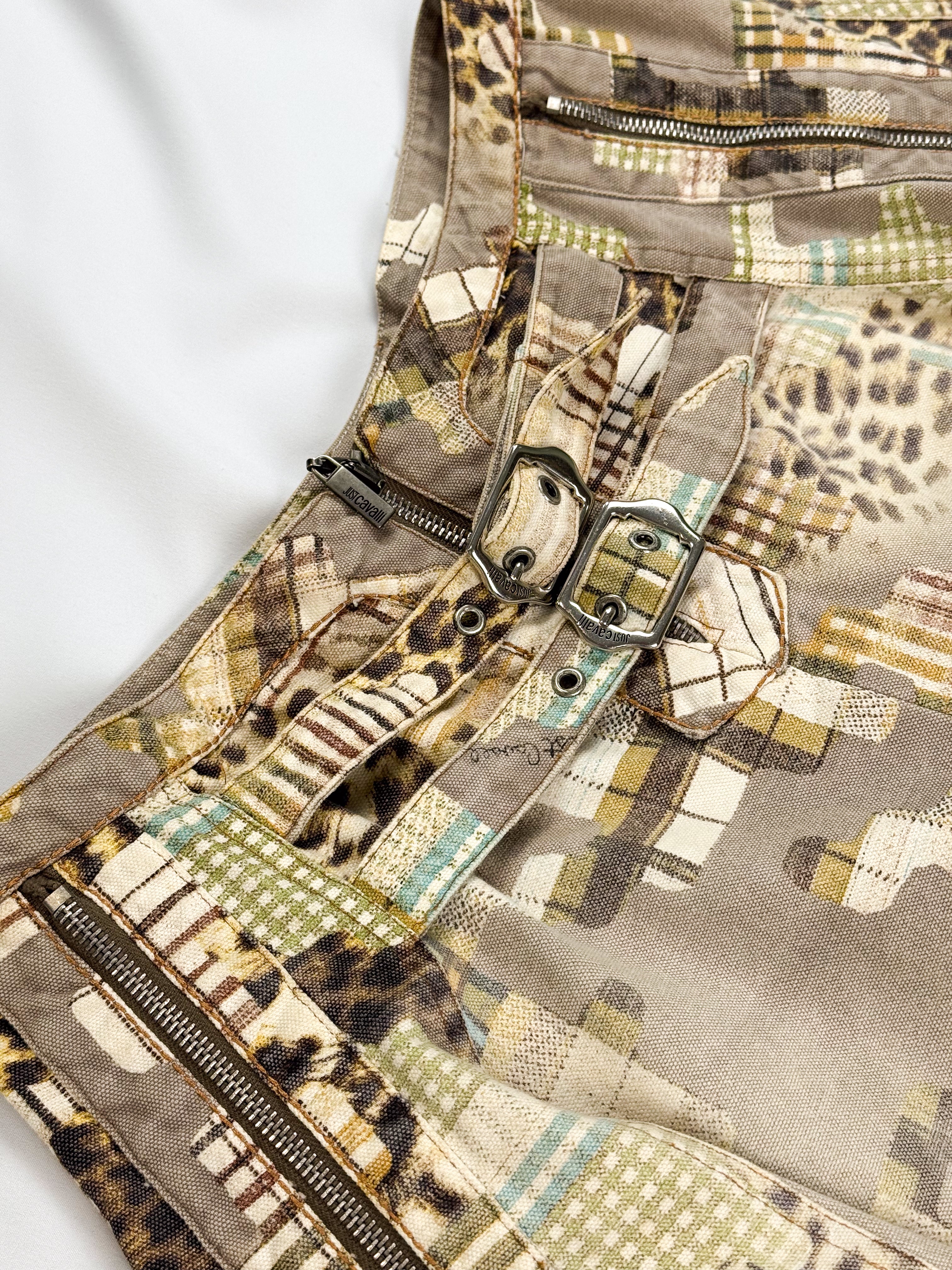Just Cavalli 2000s Mixed Patchwork Print Pleated Mini Skirt - S/M