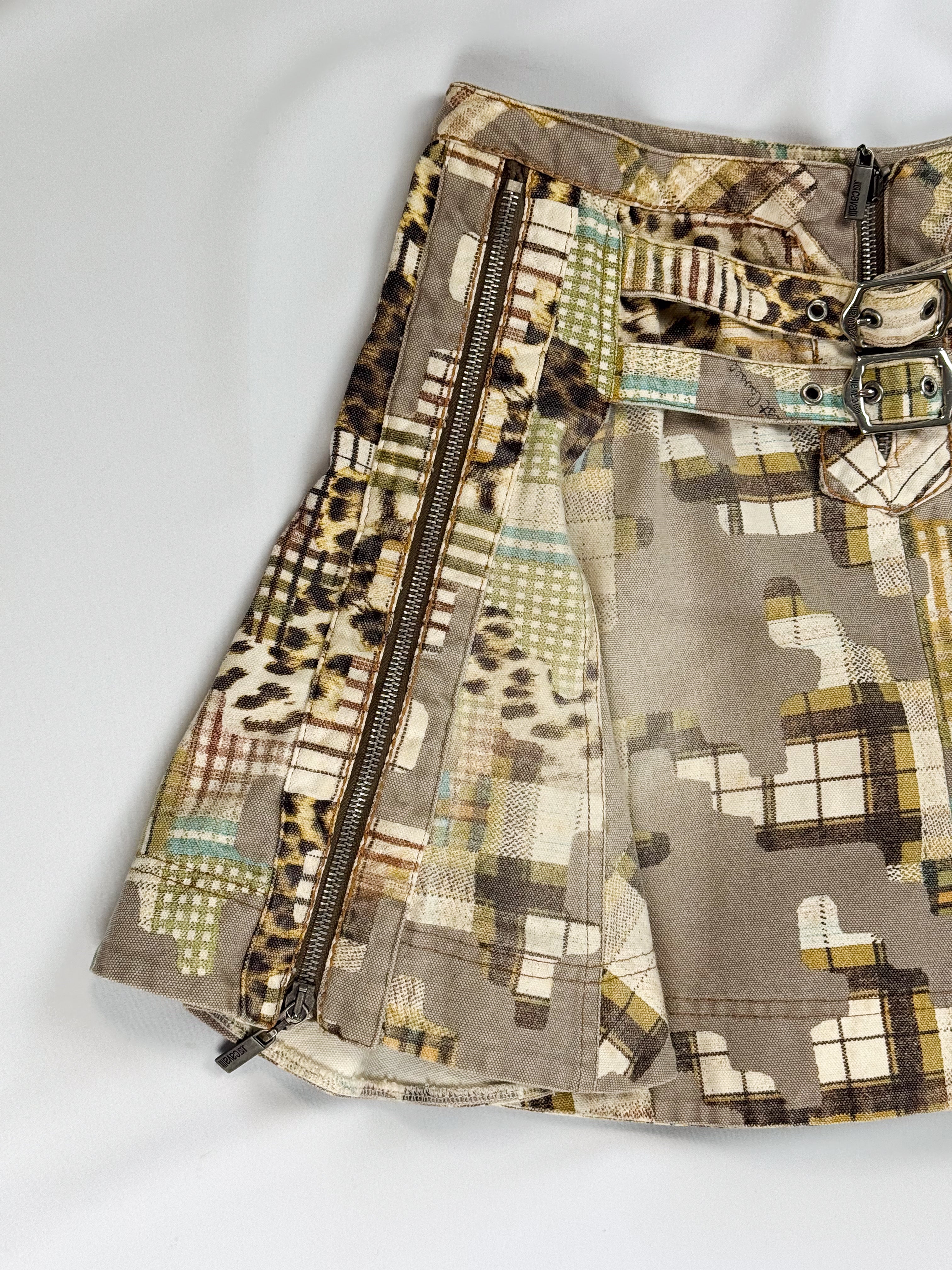 Just Cavalli 2000s Mixed Patchwork Print Pleated Mini Skirt - S/M