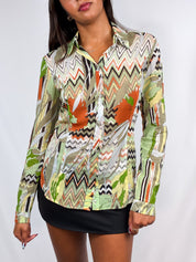 Missoni 2000s Foliage & Zigzag Print Cotton Shirt - S