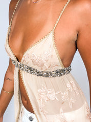 2000s Embroidered Crystal-Waist Chiffon Cami Top - S