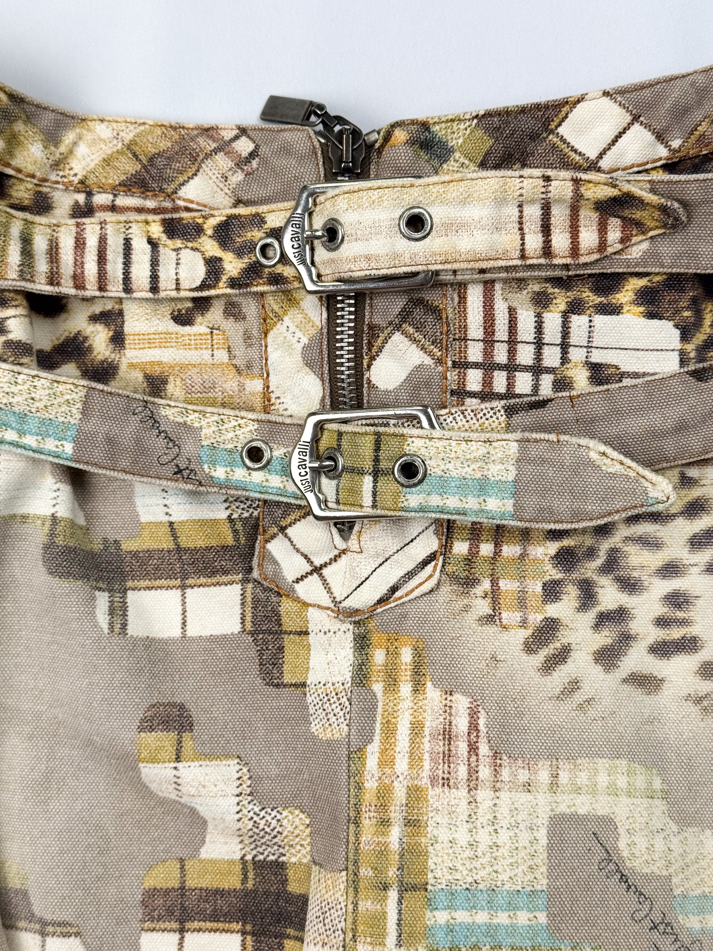 Just Cavalli 2000s Mixed Patchwork Print Pleated Mini Skirt - S/M