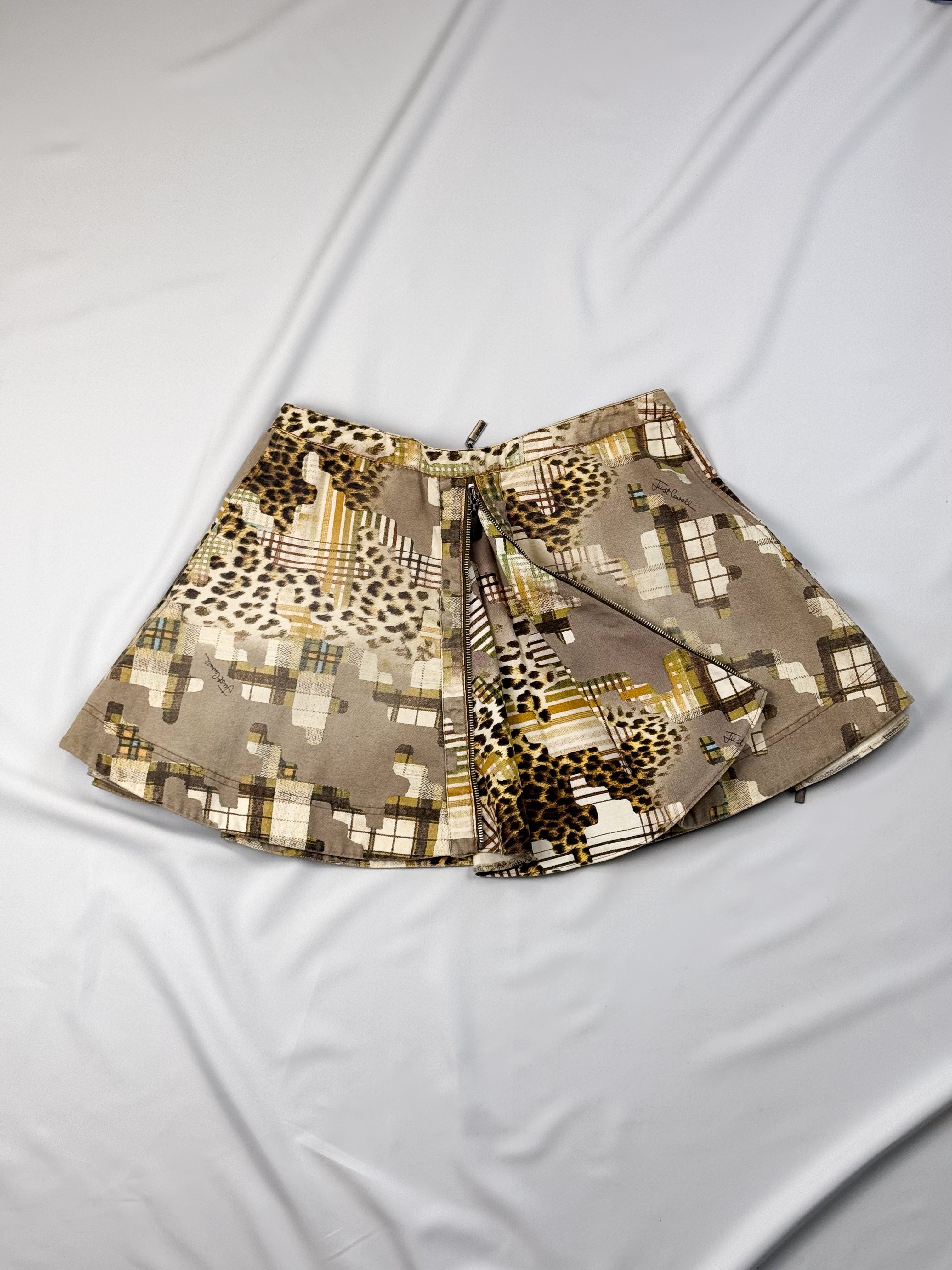 Just Cavalli 2000s Mixed Patchwork Print Pleated Mini Skirt - S/M