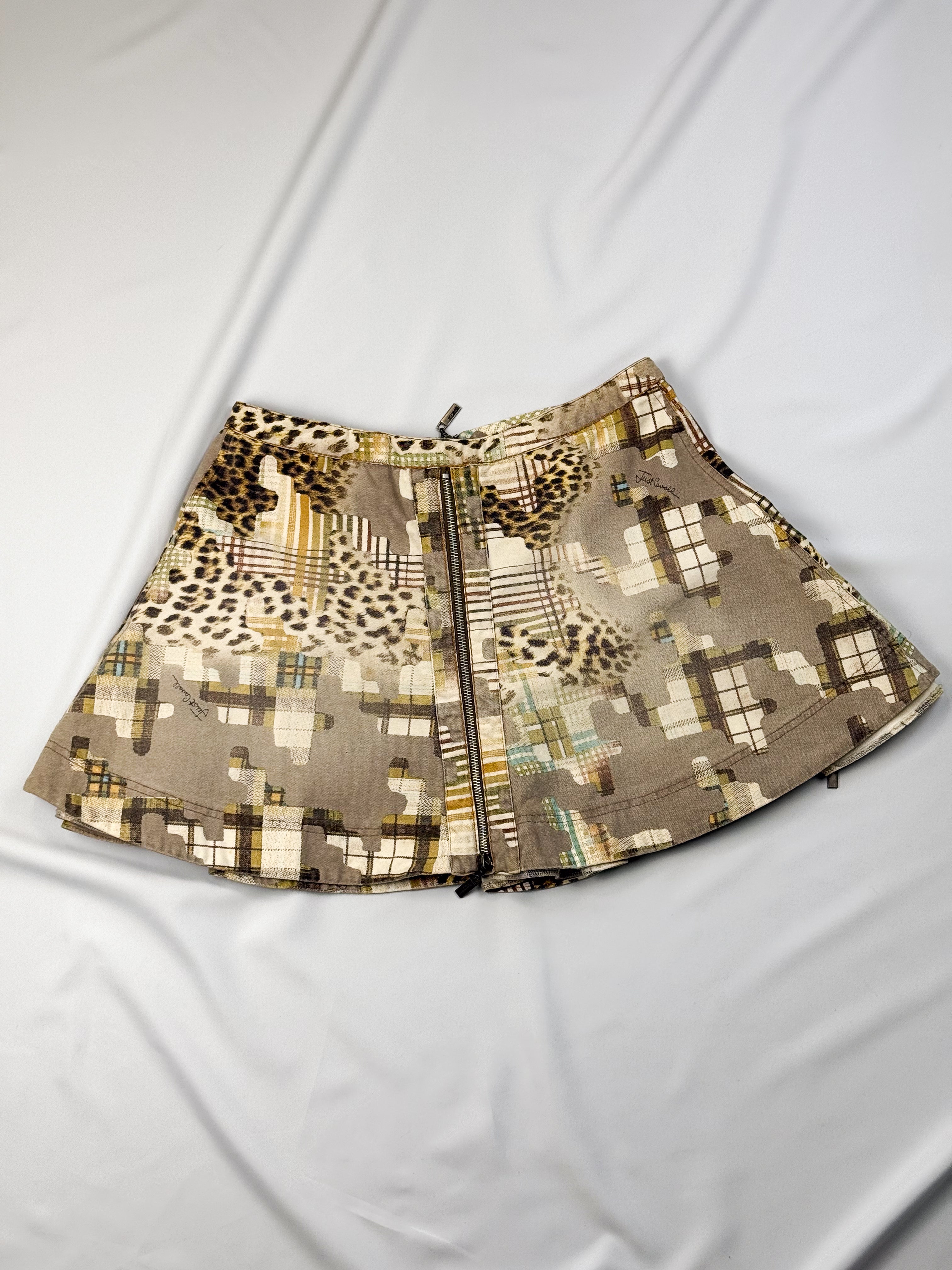 Just Cavalli 2000s Mixed Patchwork Print Pleated Mini Skirt - S/M