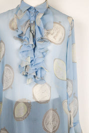 Blumarine Blue Silk Ruffle Blouse – M