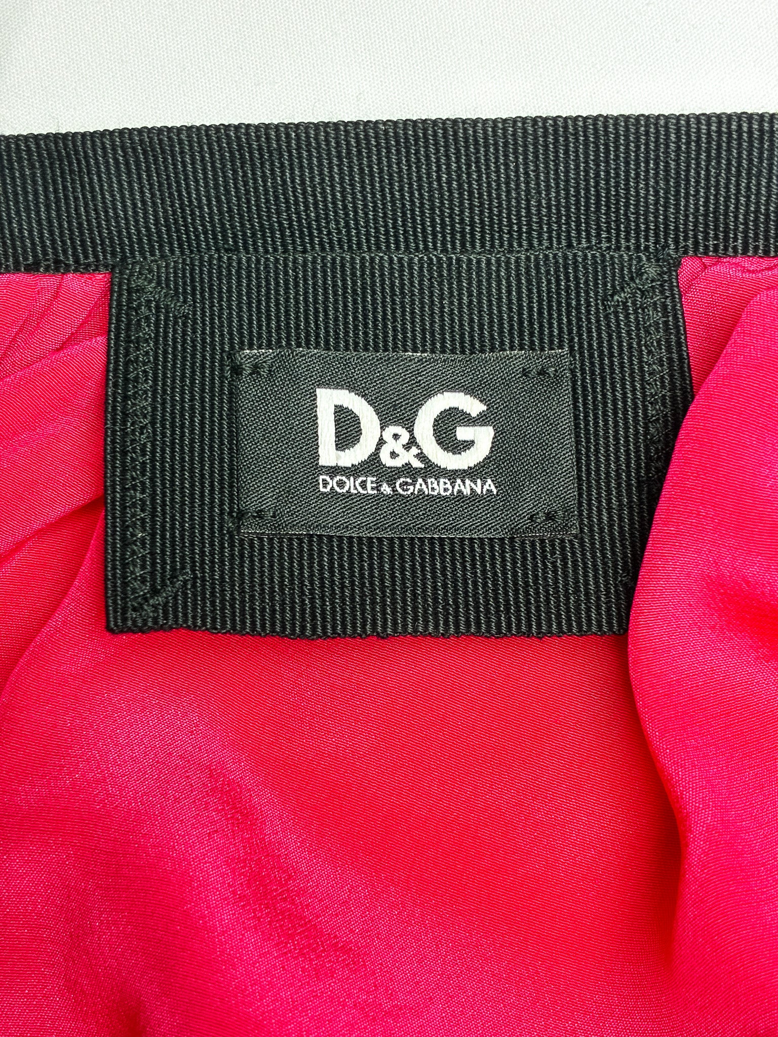 D&G 2000s Hot Pink Silk Backless Ruffle-Hem Halter Dress - M