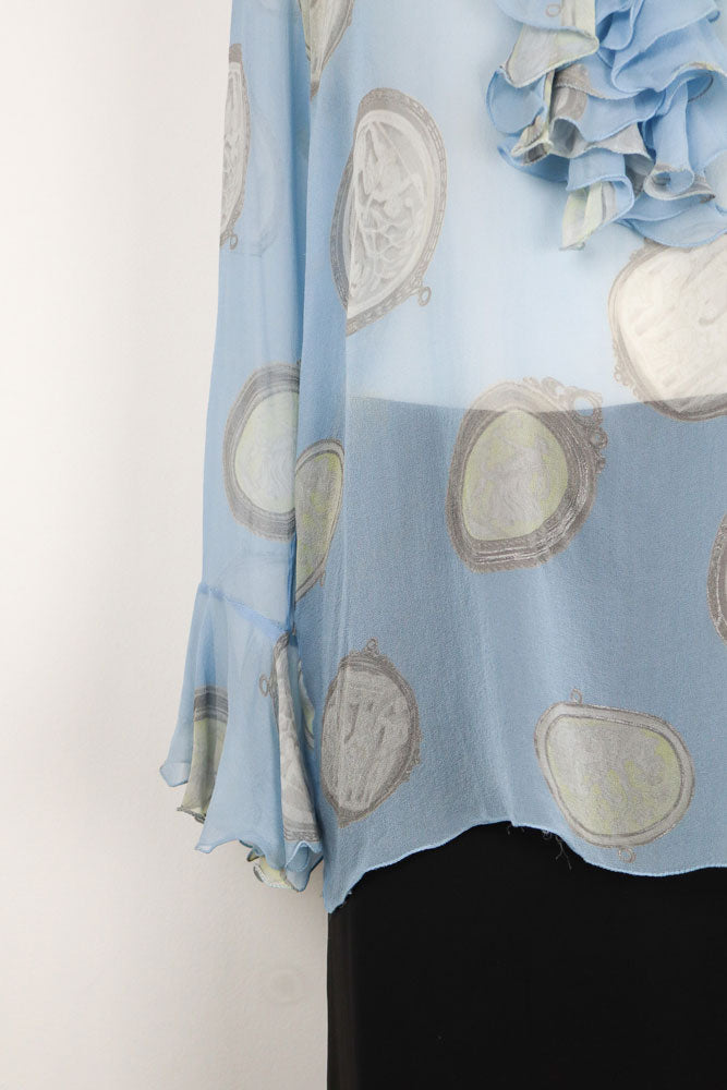 Blumarine Blue Silk Ruffle Blouse – M