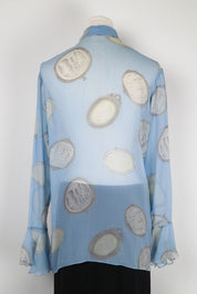 Blumarine Blue Silk Ruffle Blouse – M