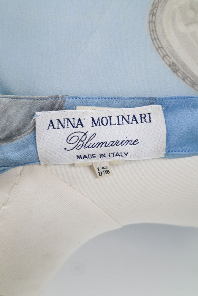 Blumarine Blue Silk Ruffle Blouse – M