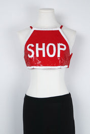 Moschino x Jeremy Scott SS2016 "SHOP" Sign Sequin Crop Top – S