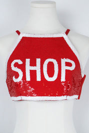 Moschino x Jeremy Scott SS2016 "SHOP" Sign Sequin Crop Top – S