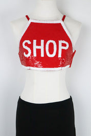 Moschino x Jeremy Scott SS2016 "SHOP" Sign Sequin Crop Top – S