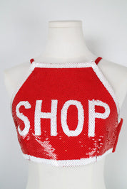 Moschino x Jeremy Scott SS2016 "SHOP" Sign Sequin Crop Top – S