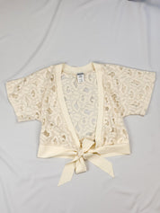 Pain de Sucre Cream Leopard Lace Wrap Top and Shorts Set - XS-S