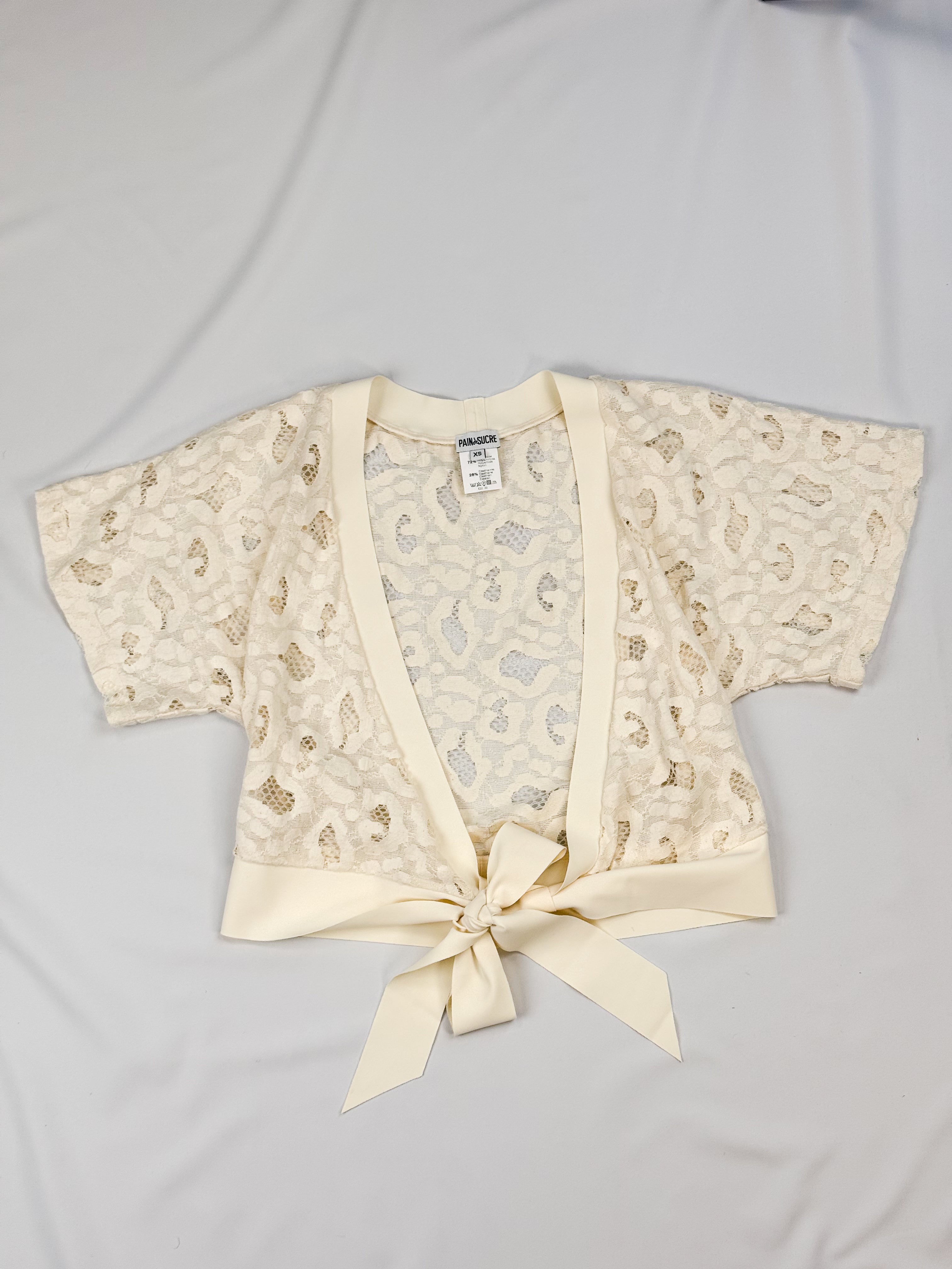 Pain de Sucre Cream Leopard Lace Wrap Top and Shorts Set - XS-S