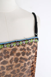 D&G 2000s Leopard Print Sheer Tank with Sequin Floral Trim – M