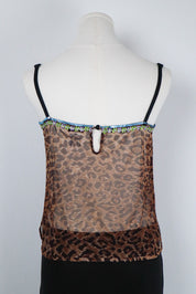 D&G 2000s Leopard Print Sheer Tank with Sequin Floral Trim – M