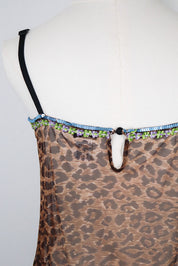 D&G 2000s Leopard Print Sheer Tank with Sequin Floral Trim – M
