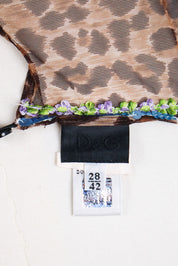D&G 2000s Leopard Print Sheer Tank with Sequin Floral Trim – M