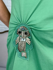 Fornarina 2000s Green Ruched Beaded Dress