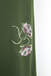 Valentino Miss V 1990s Forest Green Silk Floral Embroidered Midi Skirt – S/M