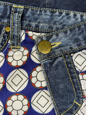 Dsquared2 2000s Geometric Floral Print Panel Micro Mini Denim Skirt - W34