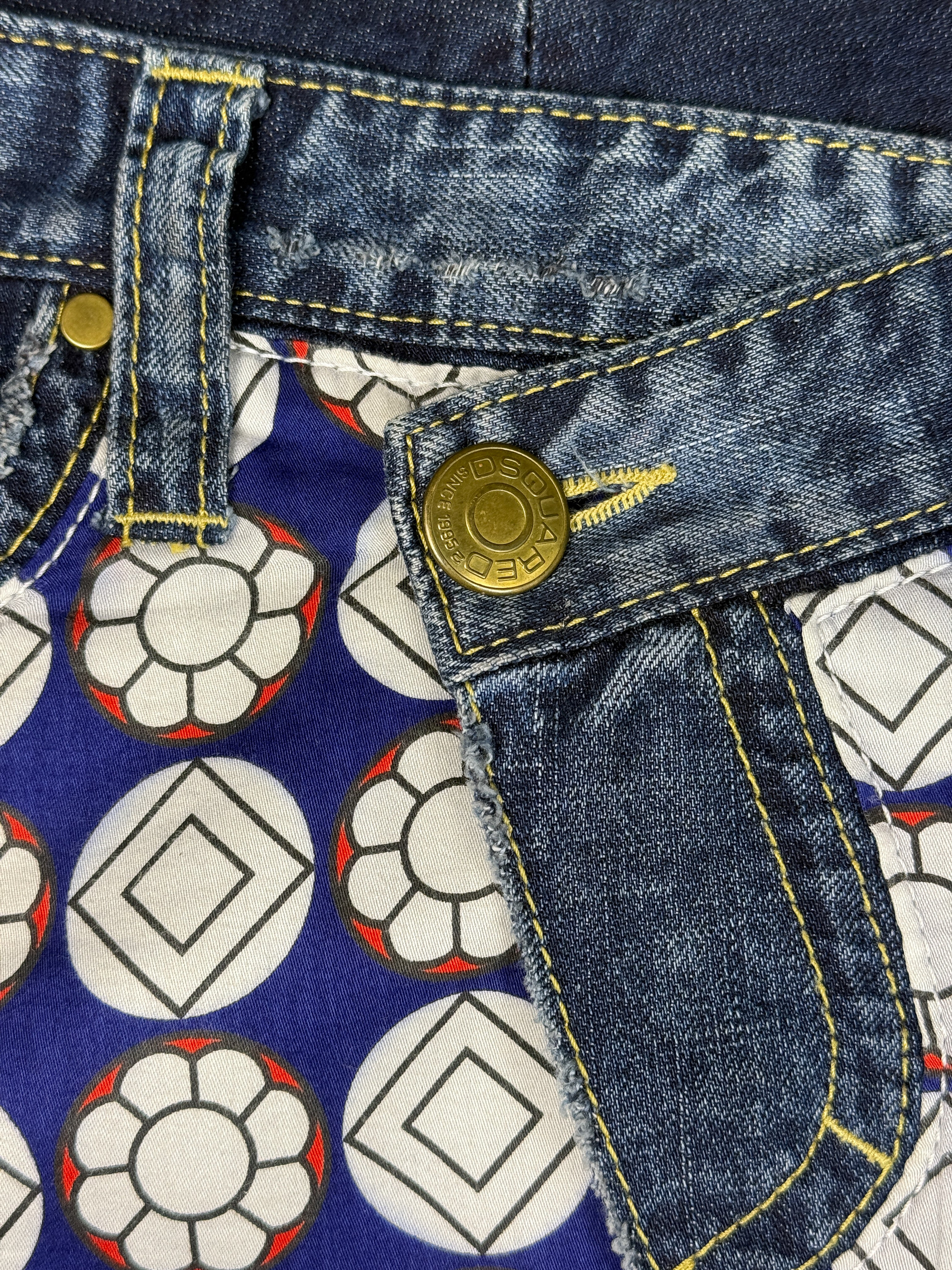 Dsquared2 2000s Geometric Floral Print Panel Micro Mini Denim Skirt - W34
