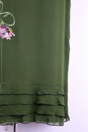 Valentino Miss V 1990s Forest Green Silk Floral Embroidered Midi Skirt – S/M