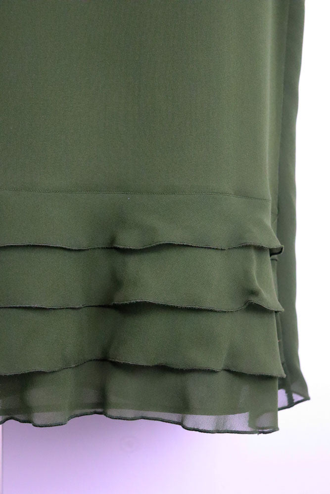Valentino Miss V 1990s Forest Green Silk Floral Embroidered Midi Skirt – S/M