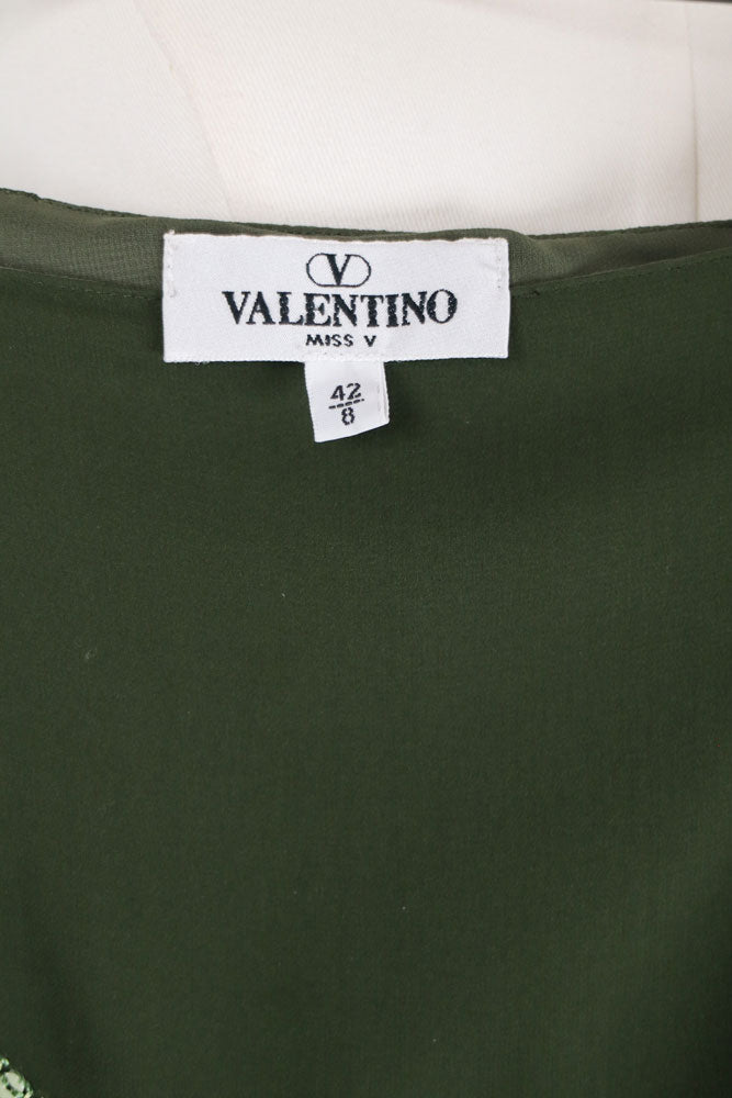Valentino Miss V 1990s Forest Green Silk Floral Embroidered Midi Skirt – S/M